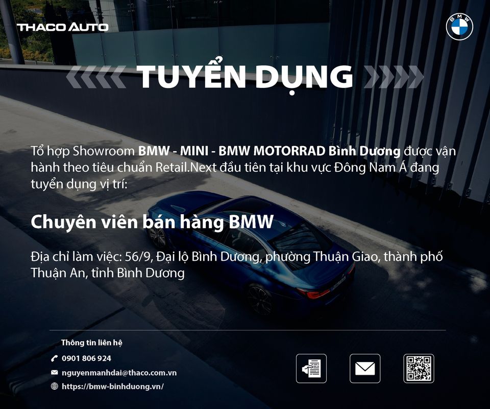 BMW BÌNH DƯƠNG TUYỂN DỤNG CHUYÊN VIÊN TƯ VẤN BÁN HÀNG
